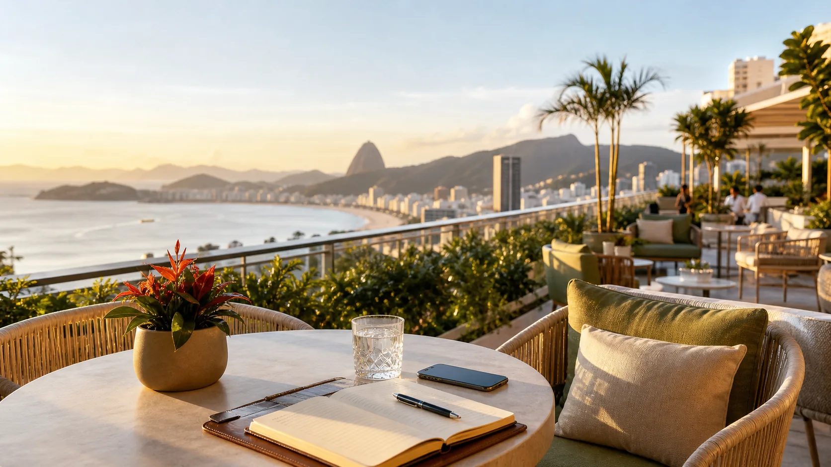 Elegant rooftop lounge in Rio de Janeiro for international visitors planning premium private evenings in Brazil.